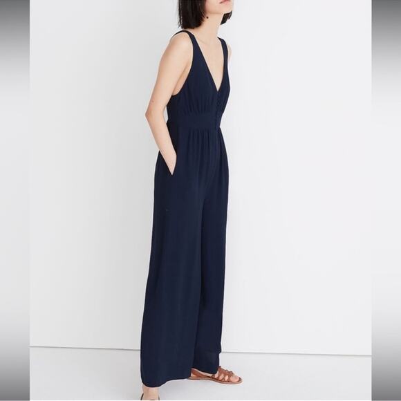 Madewell V-Back Wide-Leg Jumpsuit Navy Blue Size 0 - Picture 2 of 12